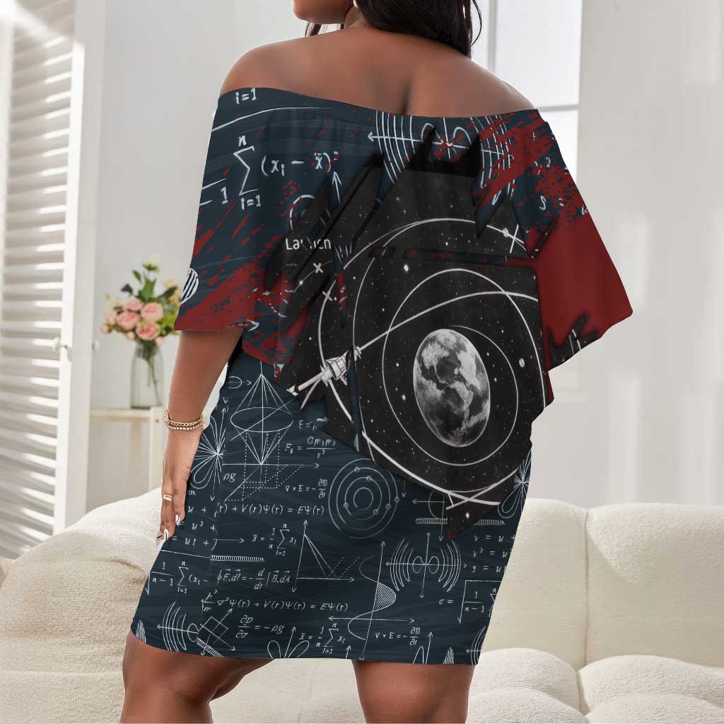 Katherine Johnson Off Shoulder Short Dress with Chalkboard Math Scene, Verify the Numbers Quote and Space Orbit - African Pride