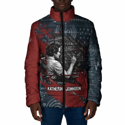 Katherine Johnson Padded Jacket with Chalkboard Math Scene, Verify the Numbers Quote and Space Orbit - African Pride