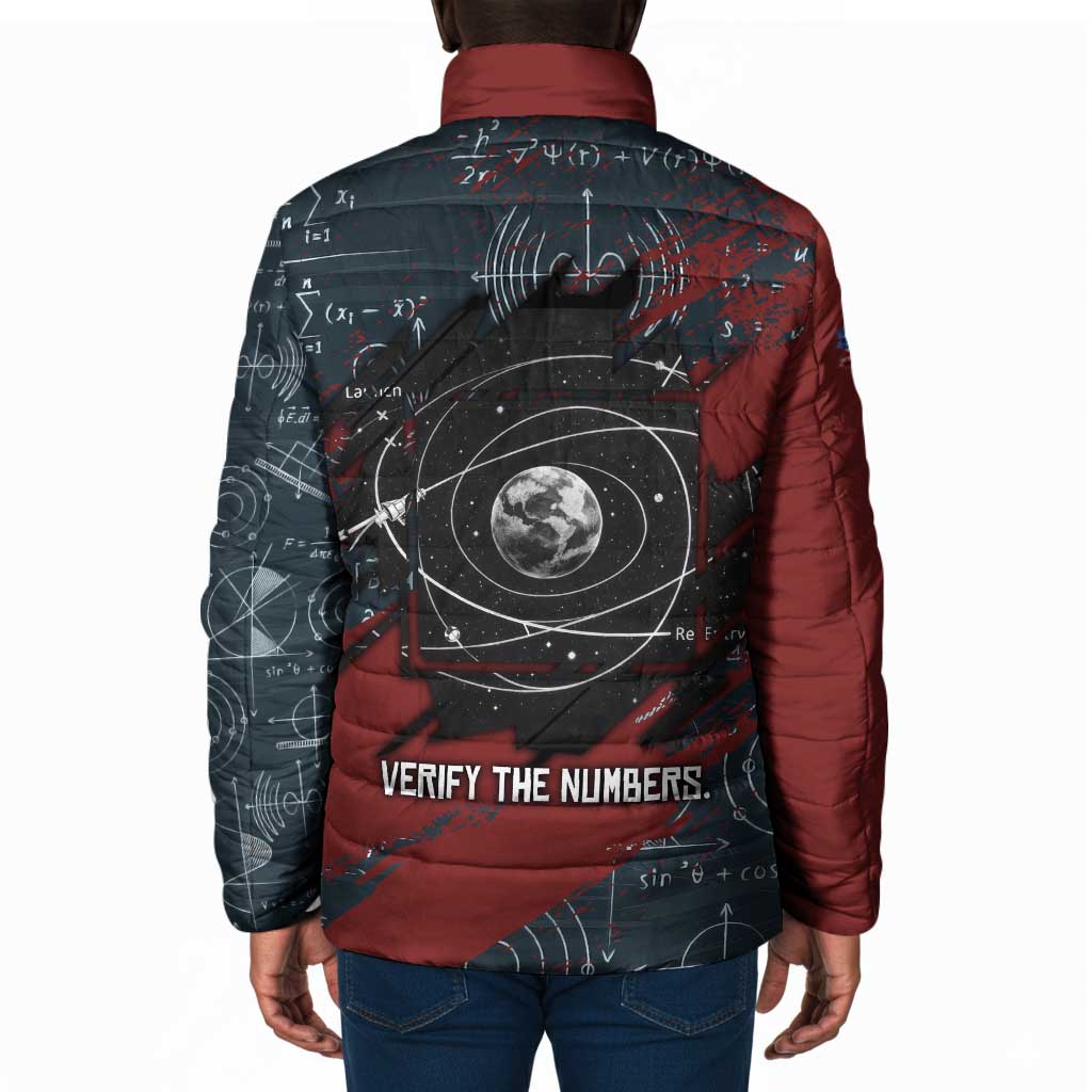 Katherine Johnson Padded Jacket with Chalkboard Math Scene, Verify the Numbers Quote and Space Orbit - African Pride