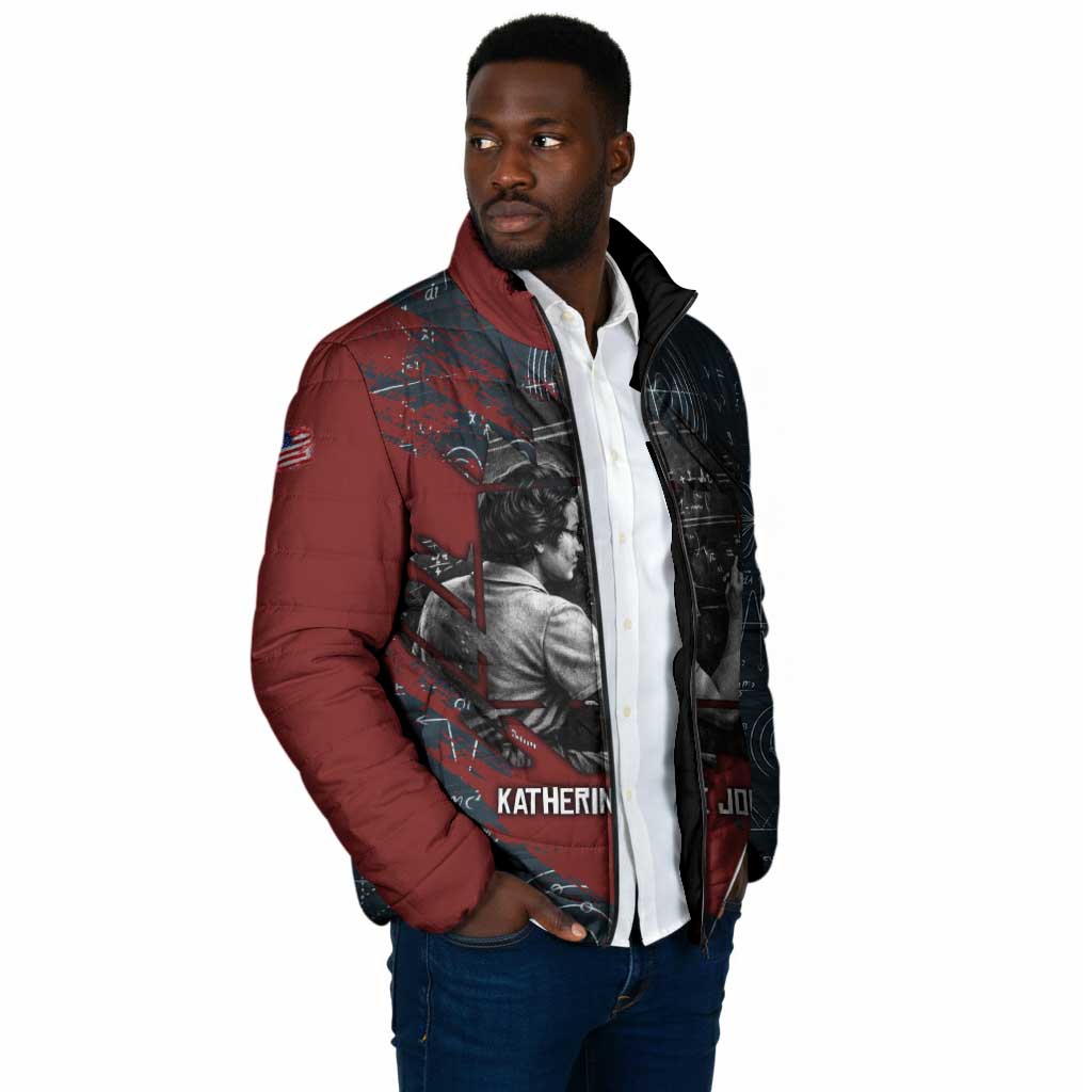 Katherine Johnson Padded Jacket with Chalkboard Math Scene, Verify the Numbers Quote and Space Orbit - African Pride