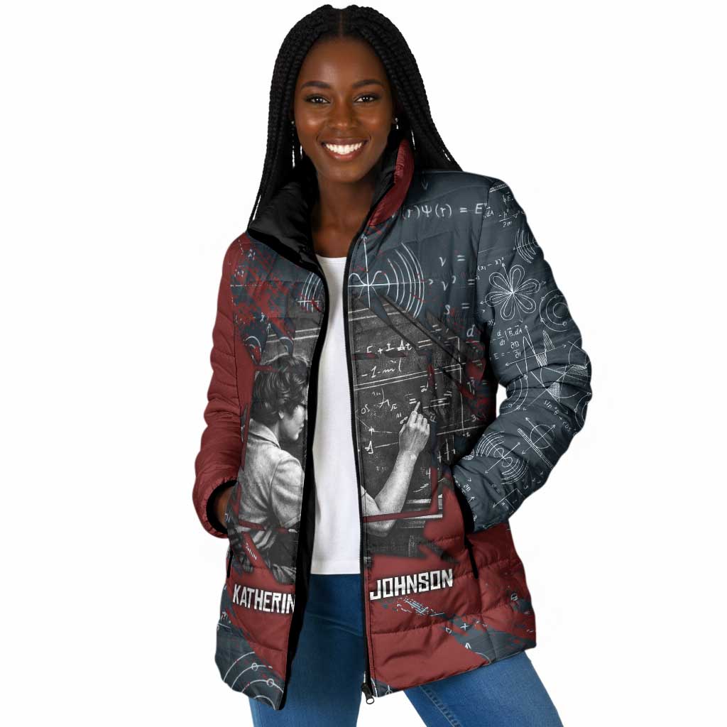 Katherine Johnson Padded Jacket with Chalkboard Math Scene, Verify the Numbers Quote and Space Orbit - African Pride