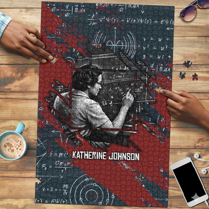 Katherine Johnson Puzzle with Chalkboard Math Scene, Verify the Numbers Quote and Space Orbit - African Pride