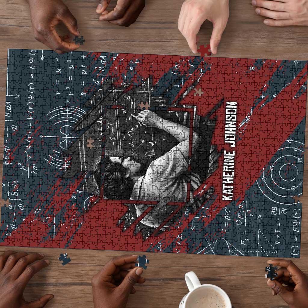 Katherine Johnson Puzzle with Chalkboard Math Scene, Verify the Numbers Quote and Space Orbit - African Pride