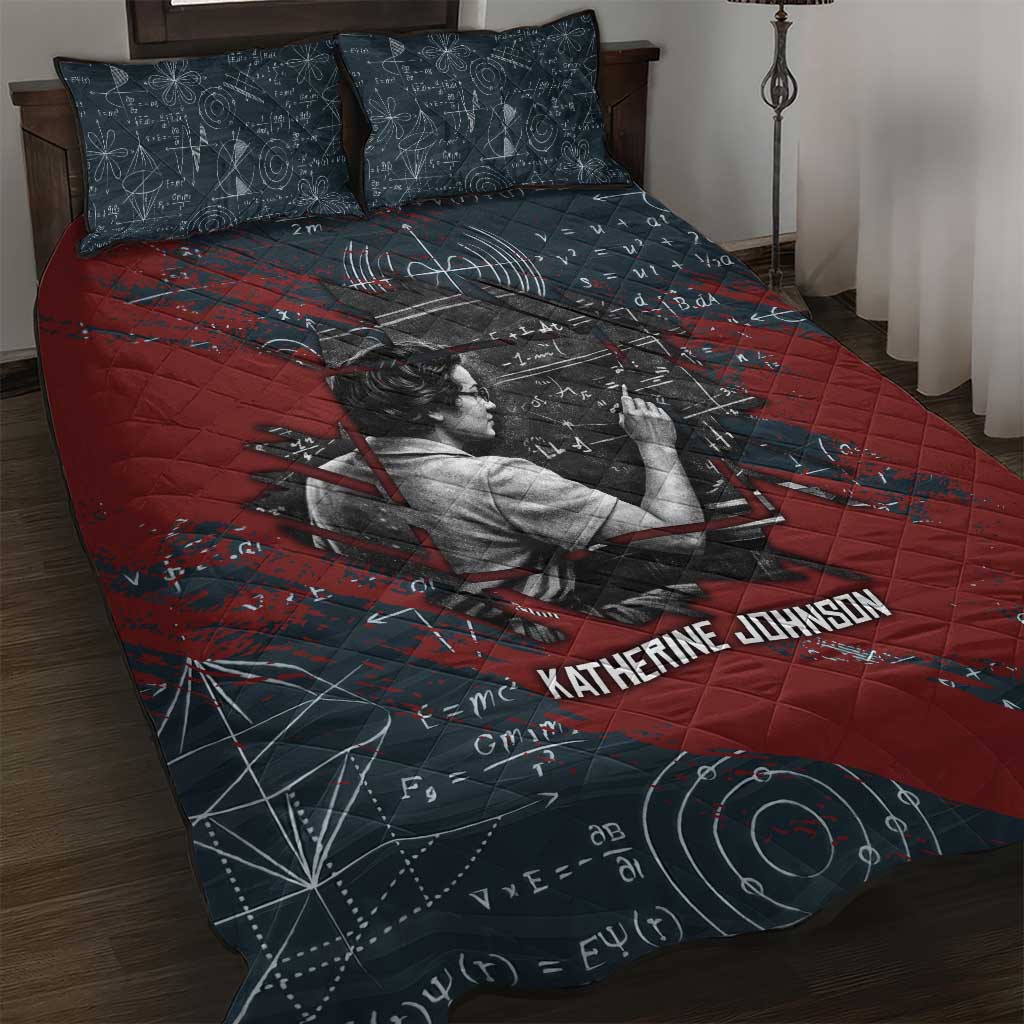 Katherine Johnson Quilt Bed Set with Chalkboard Math Scene, Verify the Numbers Quote and Space Orbit - African Pride