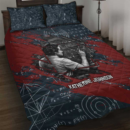 Katherine Johnson Quilt Bed Set with Chalkboard Math Scene, Verify the Numbers Quote and Space Orbit - African Pride