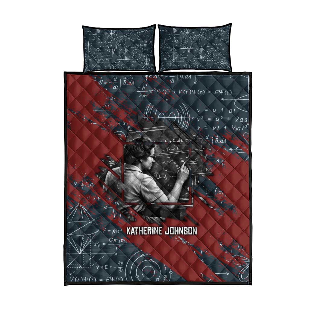 Katherine Johnson Quilt Bed Set with Chalkboard Math Scene, Verify the Numbers Quote and Space Orbit - African Pride