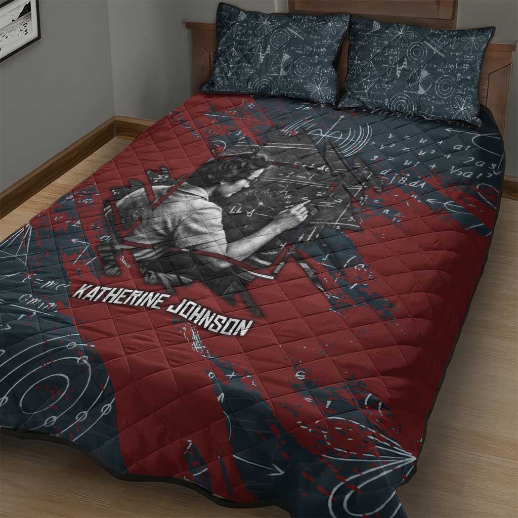 Katherine Johnson Quilt Bed Set with Chalkboard Math Scene, Verify the Numbers Quote and Space Orbit - African Pride