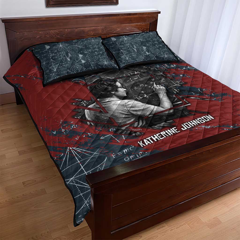 Katherine Johnson Quilt Bed Set with Chalkboard Math Scene, Verify the Numbers Quote and Space Orbit - African Pride