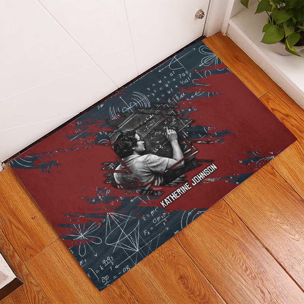 Katherine Johnson Rubber Doormat with Chalkboard Math Scene, Verify the Numbers Quote and Space Orbit - African Pride