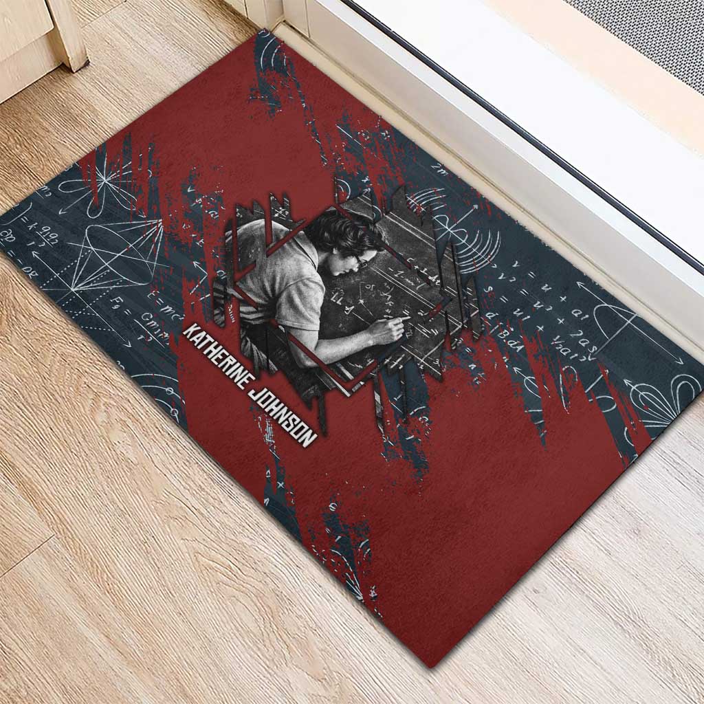 Katherine Johnson Rubber Doormat with Chalkboard Math Scene, Verify the Numbers Quote and Space Orbit - African Pride