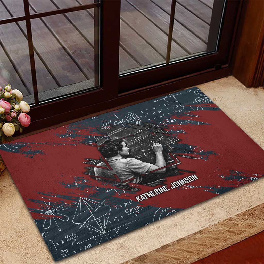 Katherine Johnson Rubber Doormat with Chalkboard Math Scene, Verify the Numbers Quote and Space Orbit - African Pride