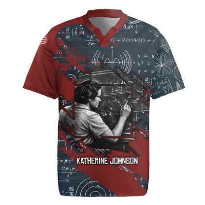 Katherine Johnson Rugby Jersey with Chalkboard Math Scene, Verify the Numbers Quote and Space Orbit - African Pride
