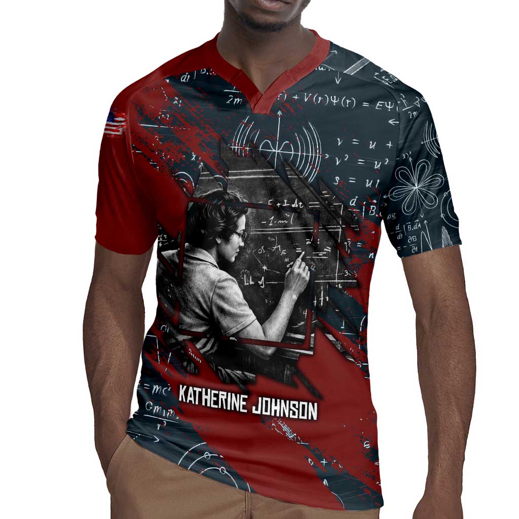 Katherine Johnson Rugby Jersey with Chalkboard Math Scene, Verify the Numbers Quote and Space Orbit - African Pride