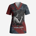 Katherine Johnson Scrub Top with Chalkboard Math Scene, Verify the Numbers Quote and Space Orbit - African Pride