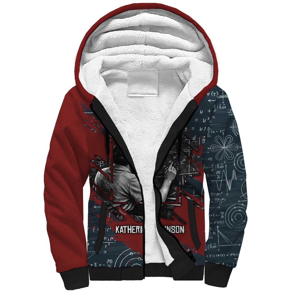 Katherine Johnson Sherpa Hoodie with Chalkboard Math Scene, Verify the Numbers Quote and Space Orbit - African Pride