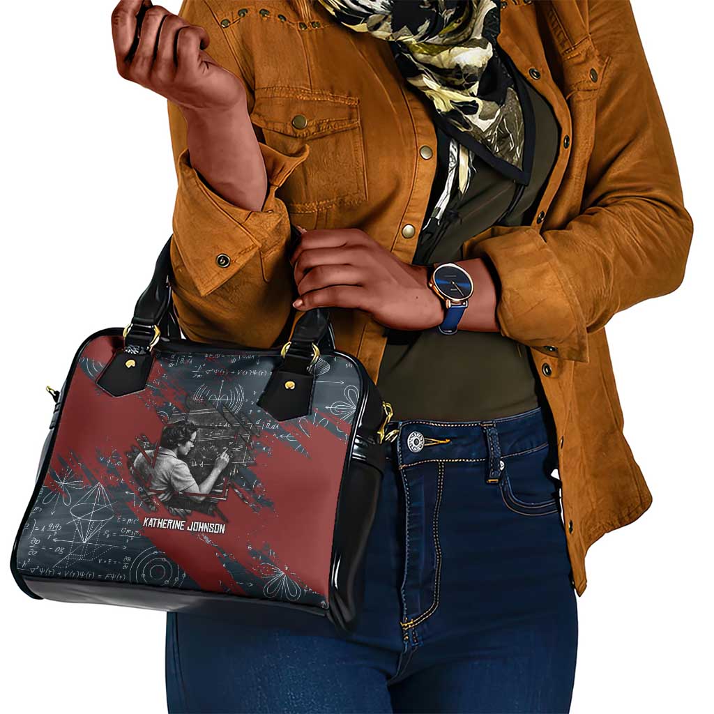 Katherine Johnson Shoulder Handbag with Chalkboard Math Scene, Verify the Numbers Quote and Space Orbit - African Pride