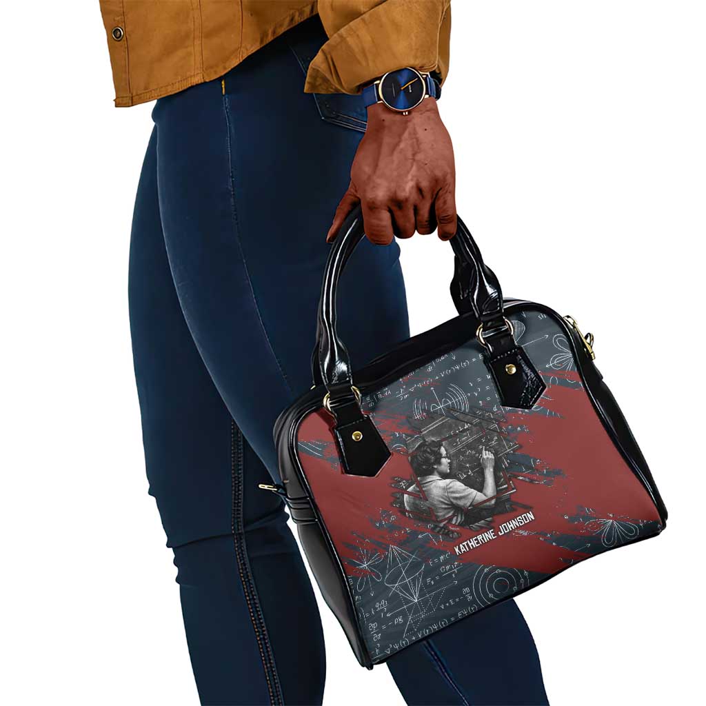 Katherine Johnson Shoulder Handbag with Chalkboard Math Scene, Verify the Numbers Quote and Space Orbit - African Pride