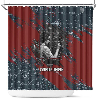 Katherine Johnson Shower Curtain with Chalkboard Math Scene, Verify the Numbers Quote and Space Orbit - African Pride