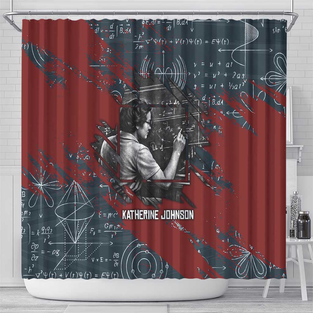 Katherine Johnson Shower Curtain with Chalkboard Math Scene, Verify the Numbers Quote and Space Orbit - African Pride