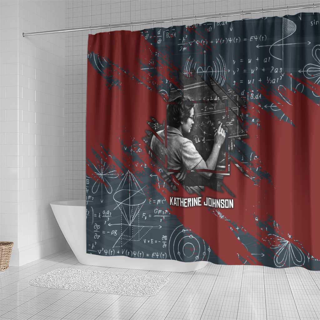 Katherine Johnson Shower Curtain with Chalkboard Math Scene, Verify the Numbers Quote and Space Orbit - African Pride