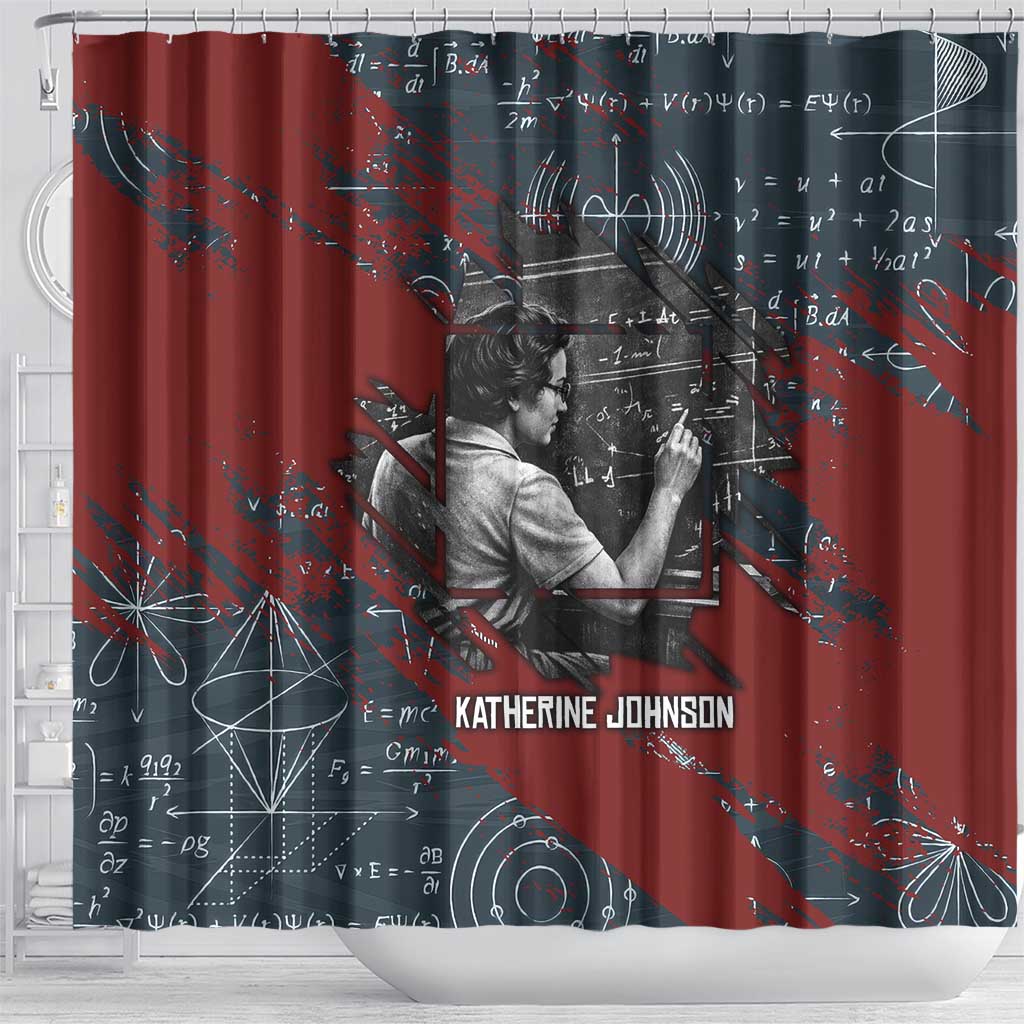 Katherine Johnson Shower Curtain with Chalkboard Math Scene, Verify the Numbers Quote and Space Orbit - African Pride