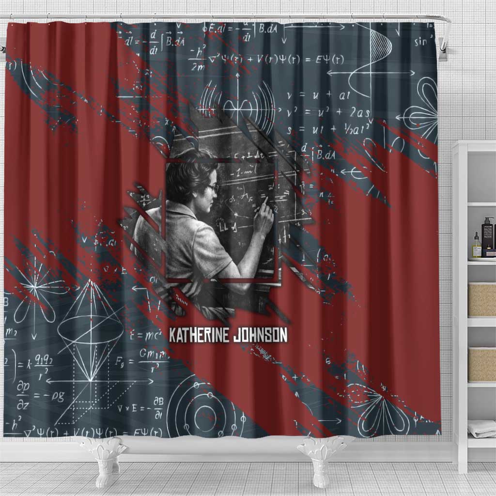 Katherine Johnson Shower Curtain with Chalkboard Math Scene, Verify the Numbers Quote and Space Orbit - African Pride