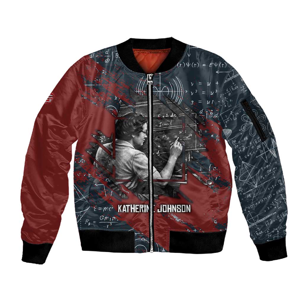 Katherine Johnson Sleeve Zip Bomber Jacket with Chalkboard Math Scene, Verify the Numbers Quote and Space Orbit - African Pride