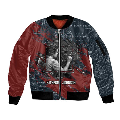 Katherine Johnson Sleeve Zip Bomber Jacket with Chalkboard Math Scene, Verify the Numbers Quote and Space Orbit - African Pride