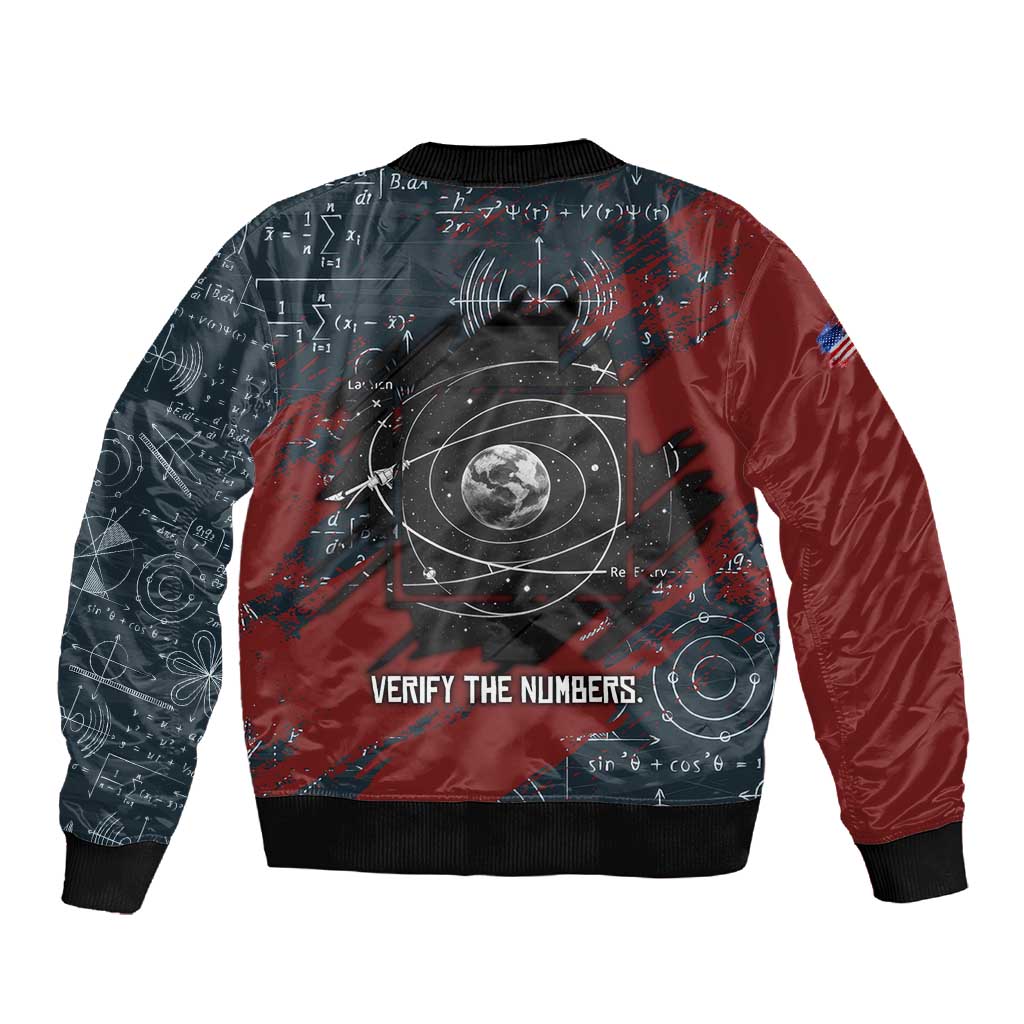 Katherine Johnson Sleeve Zip Bomber Jacket with Chalkboard Math Scene, Verify the Numbers Quote and Space Orbit - African Pride
