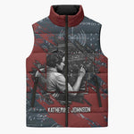 Katherine Johnson Sleeveless Puffer Jacket with Chalkboard Math Scene, Verify the Numbers Quote and Space Orbit - African Pride