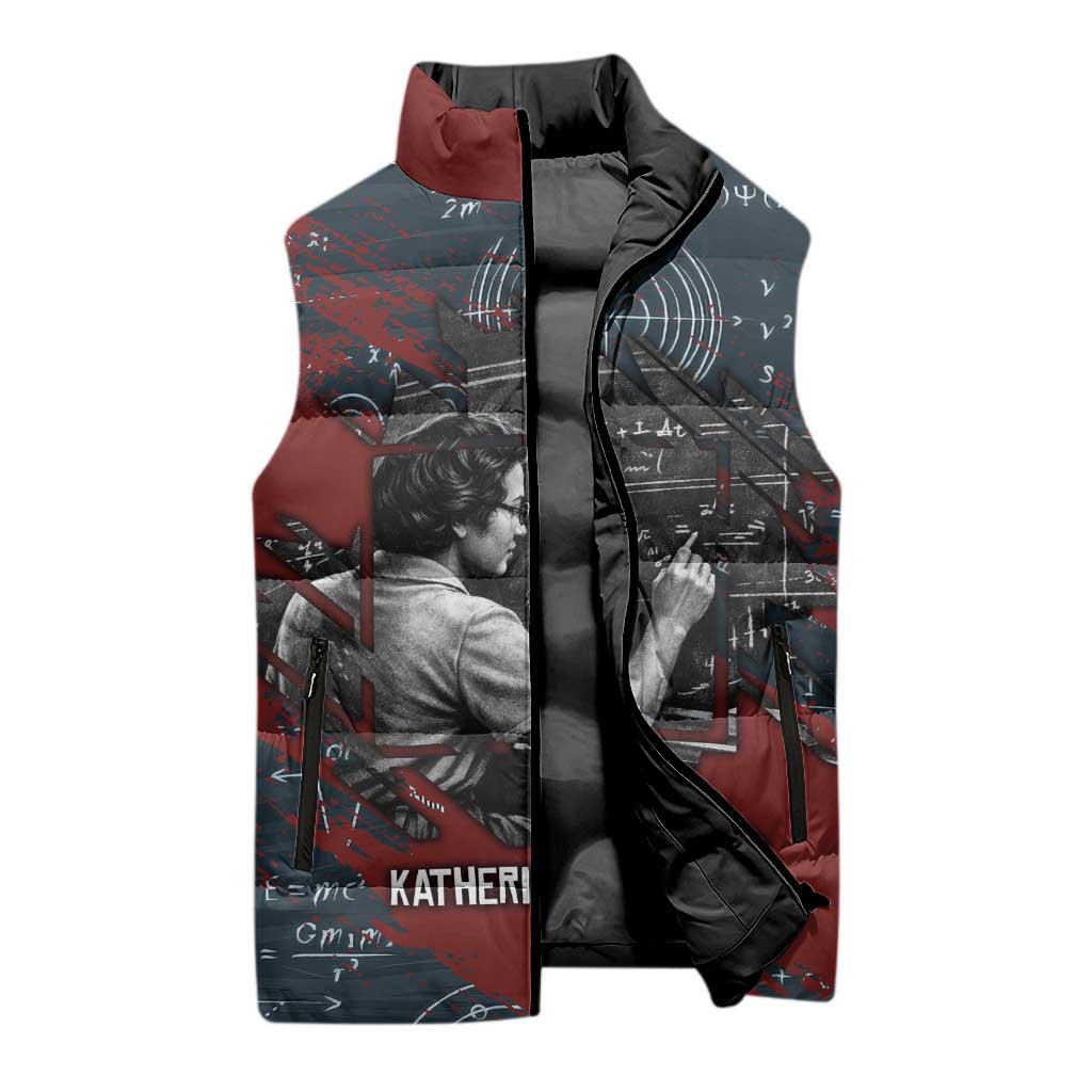Katherine Johnson Sleeveless Puffer Jacket with Chalkboard Math Scene, Verify the Numbers Quote and Space Orbit - African Pride