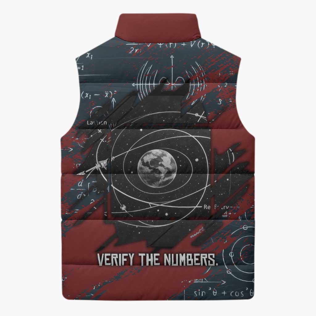 Katherine Johnson Sleeveless Puffer Jacket with Chalkboard Math Scene, Verify the Numbers Quote and Space Orbit - African Pride