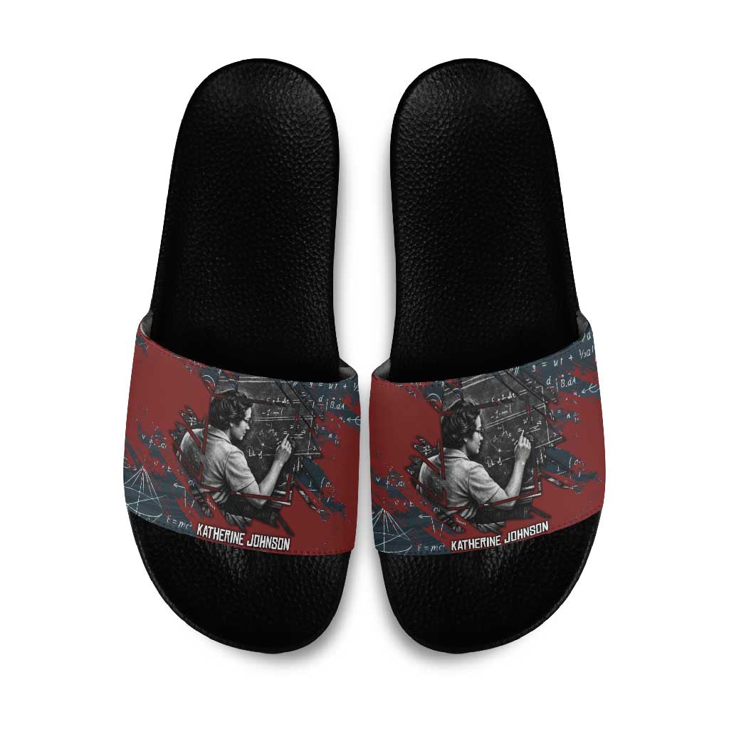 Katherine Johnson Slide Sandals with Chalkboard Math Scene, Verify the Numbers Quote and Space Orbit - African Pride