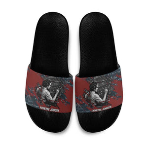 Katherine Johnson Slide Sandals with Chalkboard Math Scene, Verify the Numbers Quote and Space Orbit - African Pride