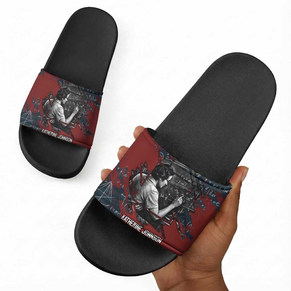 Katherine Johnson Slide Sandals with Chalkboard Math Scene, Verify the Numbers Quote and Space Orbit - African Pride