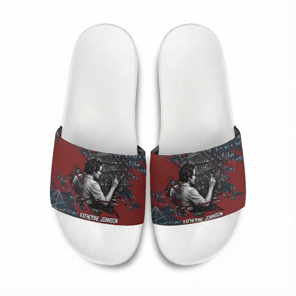 Katherine Johnson Slide Sandals with Chalkboard Math Scene, Verify the Numbers Quote and Space Orbit - African Pride