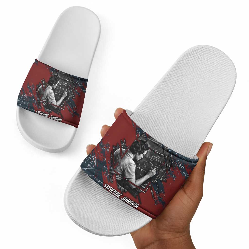 Katherine Johnson Slide Sandals with Chalkboard Math Scene, Verify the Numbers Quote and Space Orbit - African Pride
