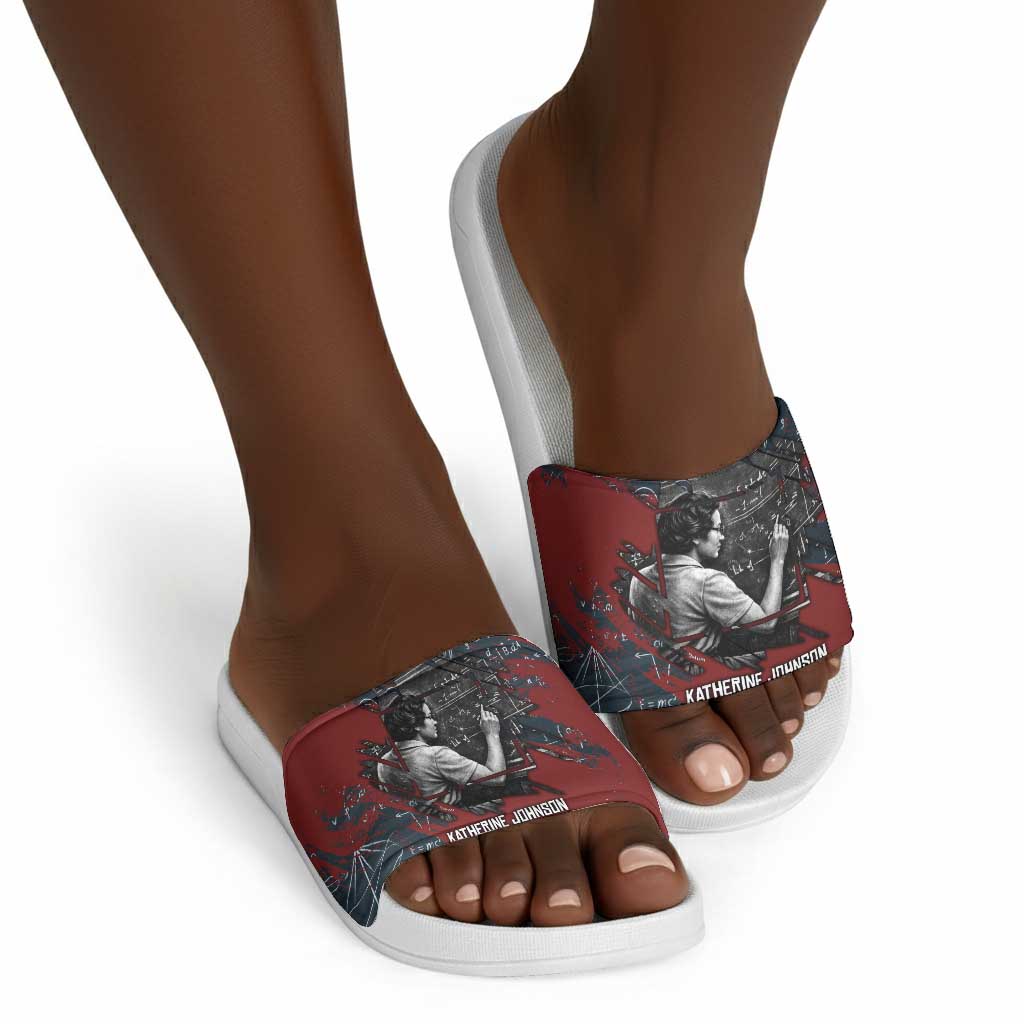 Katherine Johnson Slide Sandals with Chalkboard Math Scene, Verify the Numbers Quote and Space Orbit - African Pride