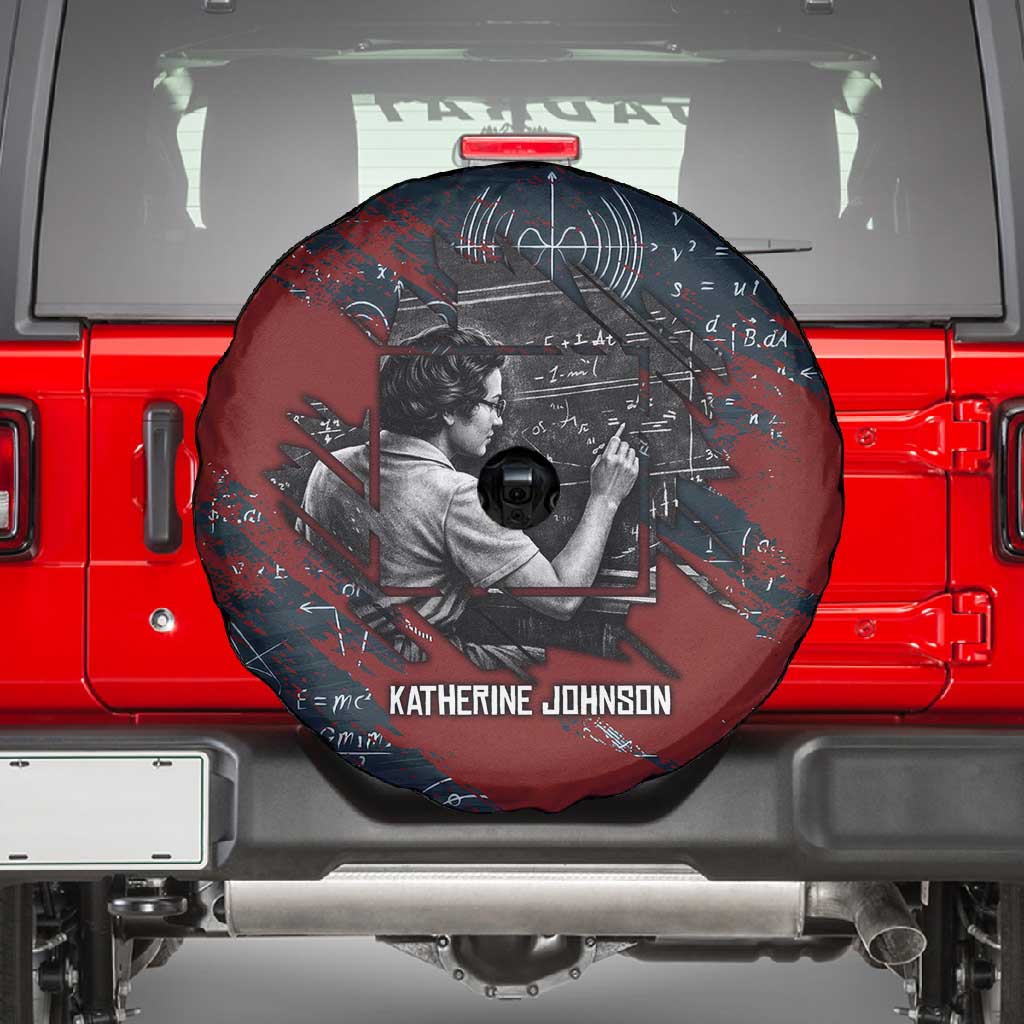 Katherine Johnson Spare Tire Cover with Chalkboard Math Scene, Verify the Numbers Quote and Space Orbit - African Pride
