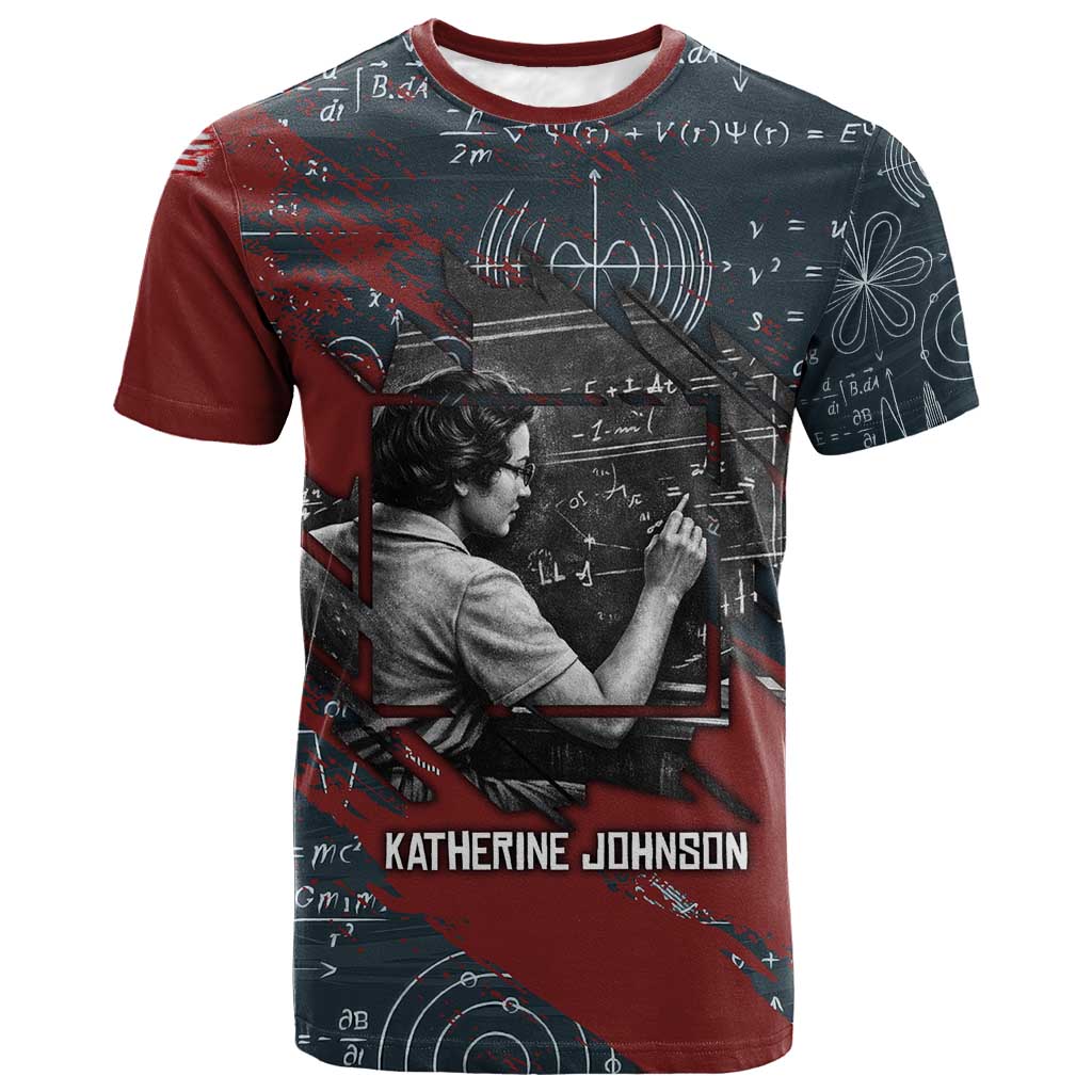 Katherine Johnson T shirt with Chalkboard Math Scene, Verify the Numbers Quote and Space Orbit - African Pride