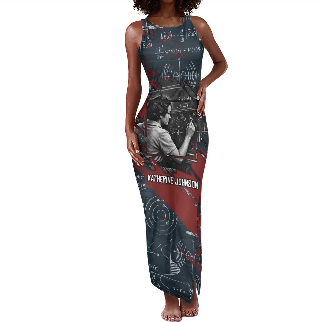 Katherine Johnson Tank Maxi Dress with Chalkboard Math Scene, Verify the Numbers Quote and Space Orbit - African Pride