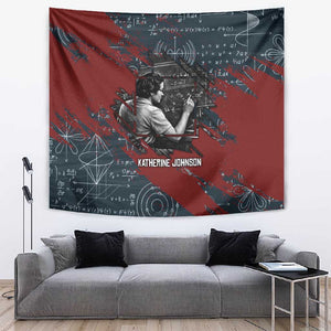 Katherine Johnson Tapestry with Chalkboard Math Scene, Verify the Numbers Quote and Space Orbit - African Pride