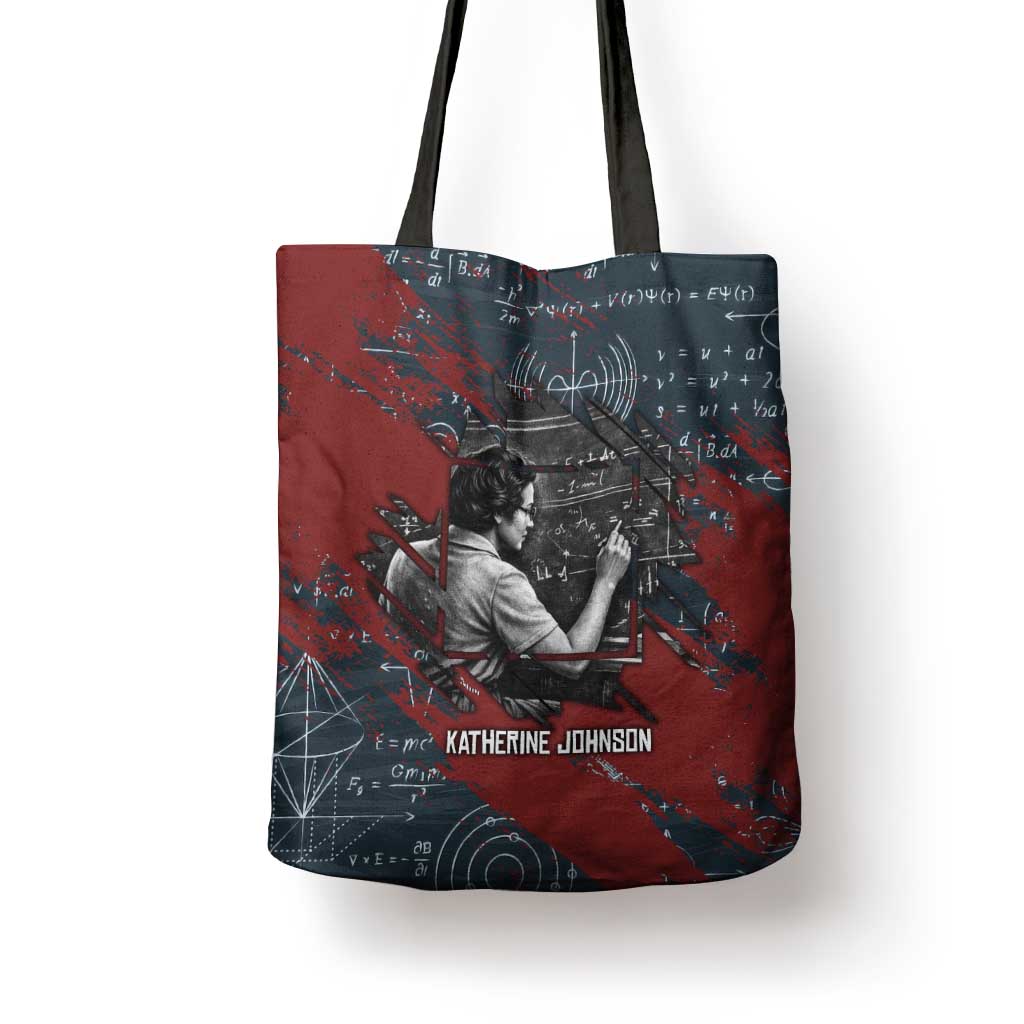 Katherine Johnson Tote Bag with Chalkboard Math Scene, Verify the Numbers Quote and Space Orbit - African Pride