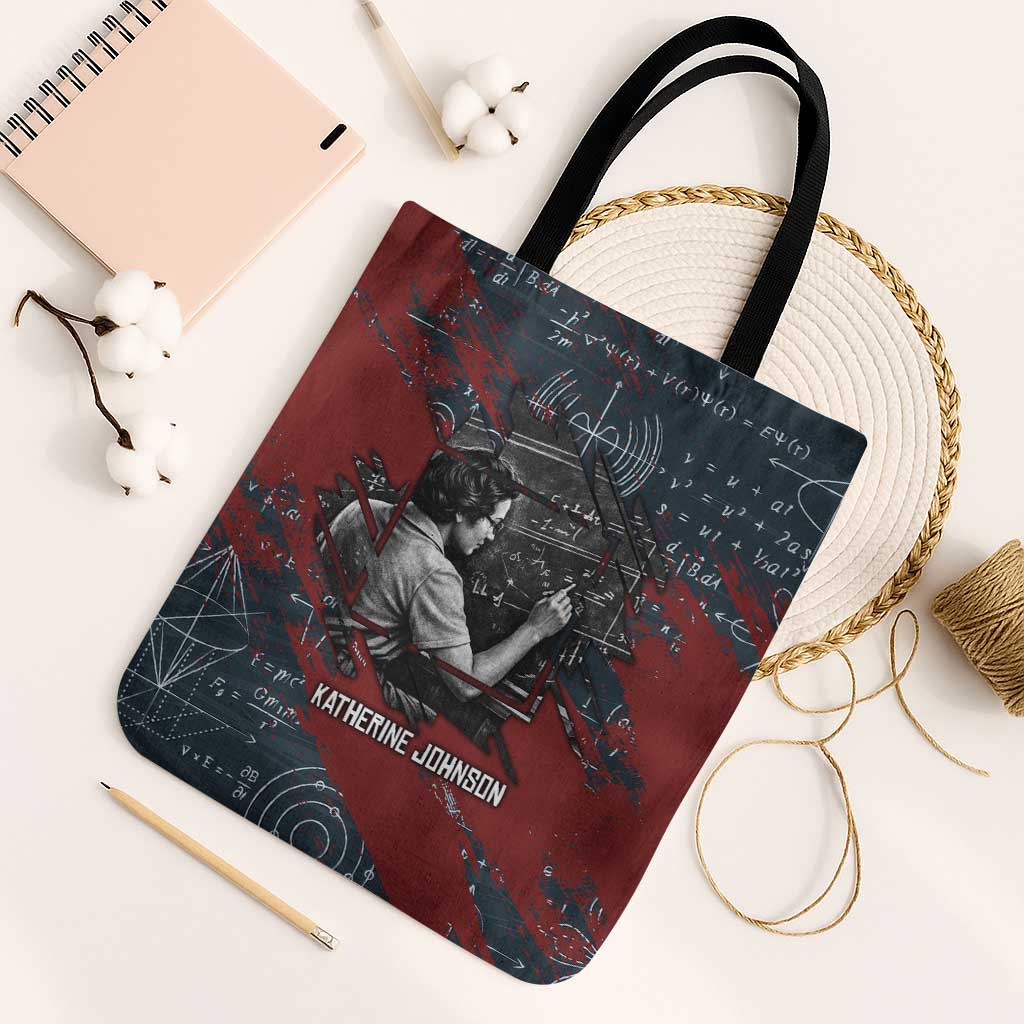 Katherine Johnson Tote Bag with Chalkboard Math Scene, Verify the Numbers Quote and Space Orbit - African Pride
