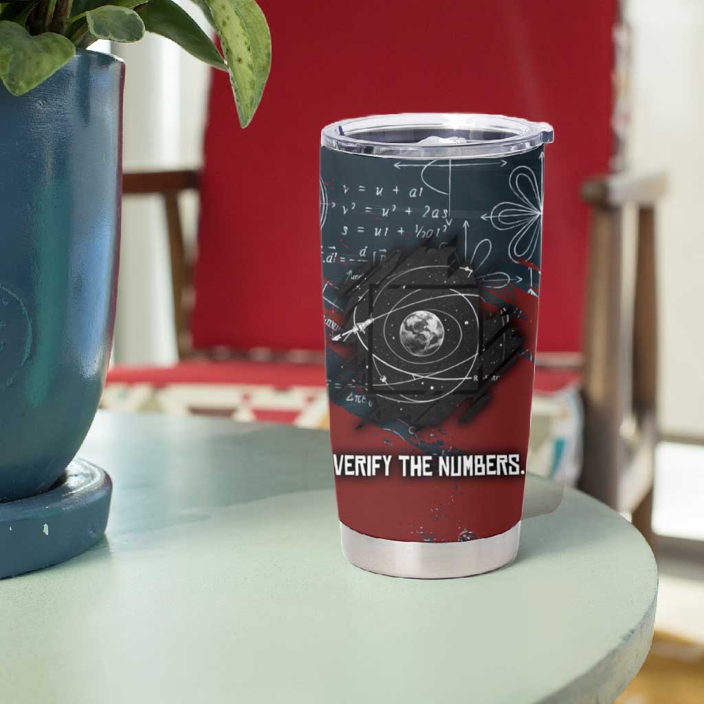 Katherine Johnson Tumbler Cup with Chalkboard Math Scene, Verify the Numbers Quote and Space Orbit - African Pride