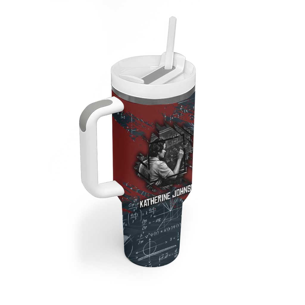 Katherine Johnson Tumbler With Handle with Chalkboard Math Scene, Verify the Numbers Quote and Space Orbit - African Pride