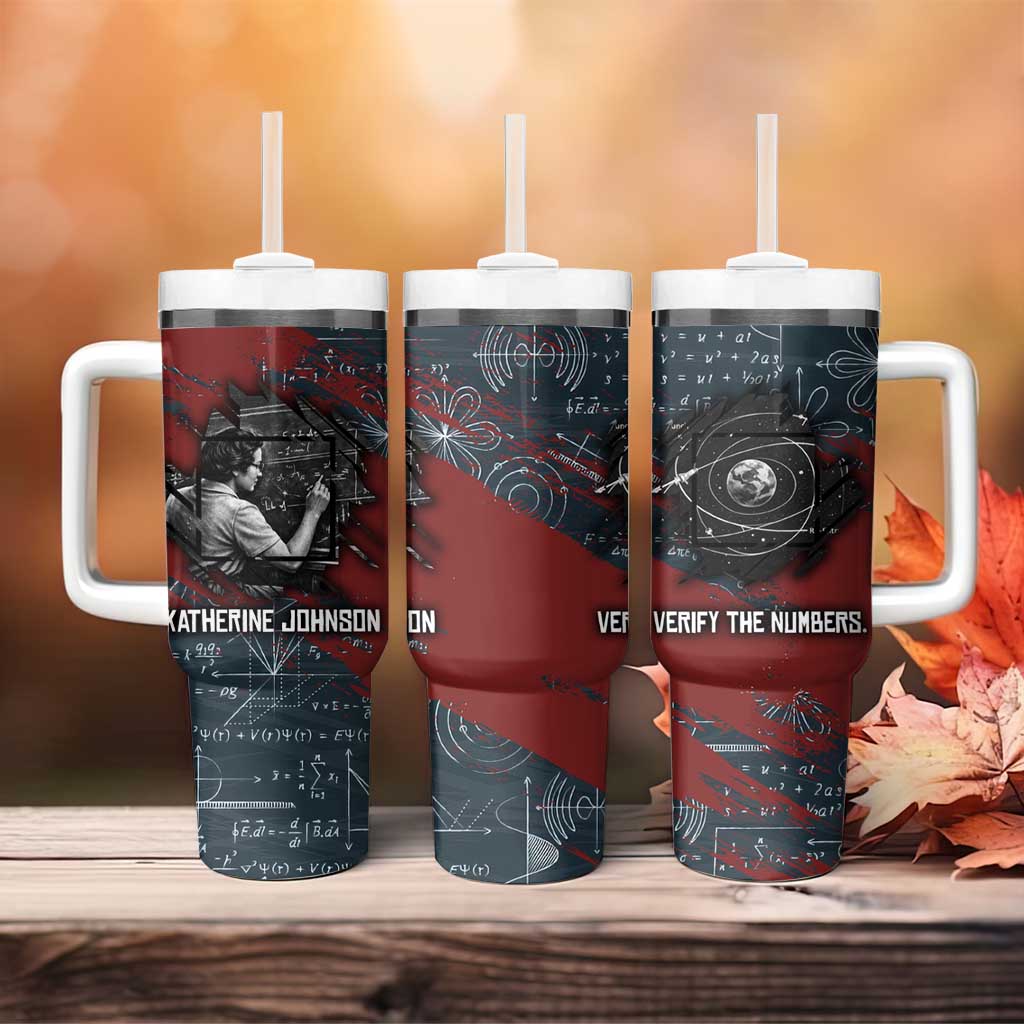 Katherine Johnson Tumbler With Handle with Chalkboard Math Scene, Verify the Numbers Quote and Space Orbit - African Pride