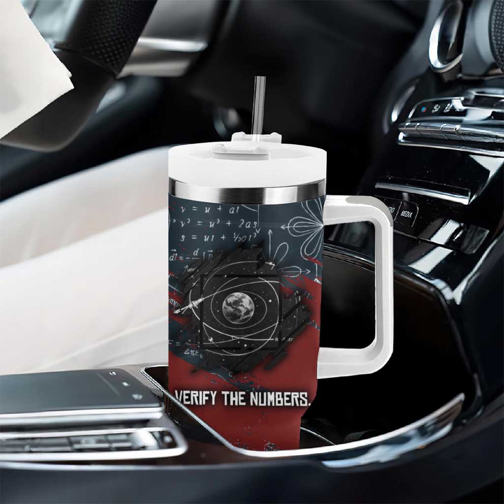 Katherine Johnson Tumbler With Handle with Chalkboard Math Scene, Verify the Numbers Quote and Space Orbit - African Pride