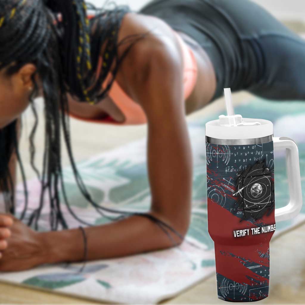 Katherine Johnson Tumbler With Handle with Chalkboard Math Scene, Verify the Numbers Quote and Space Orbit - African Pride
