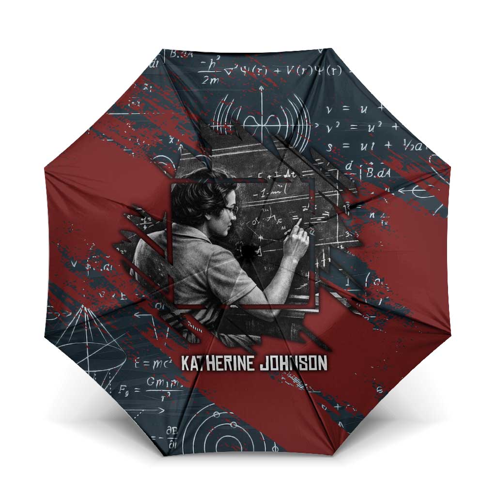 Katherine Johnson Umbrella with Chalkboard Math Scene, Verify the Numbers Quote and Space Orbit - African Pride